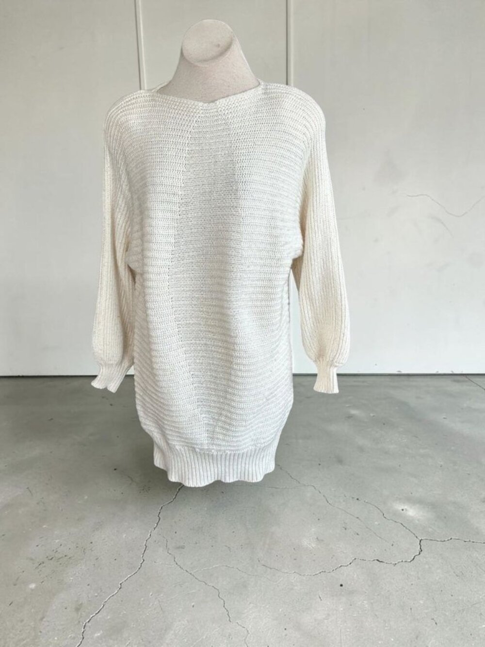 FIA Italia Vintage Ivory Wool Blend Ribbed Knit Blouson Sweater Mini Dress
